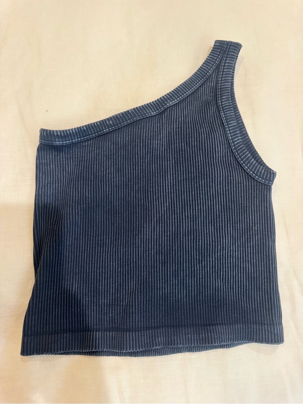 One-Shoulder Ribbed Tank Top - Navy